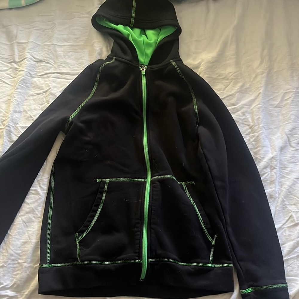 Boys Large (14/16) Tek Gear Ultra Soft Fleece Zip-Up Hoodie Jacket Black & Green